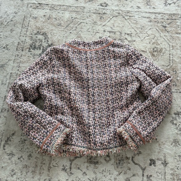 EsQualo Tweed Cropped Jacket Pink Preppy Chic Statement Buttons - Picture 12 of 13